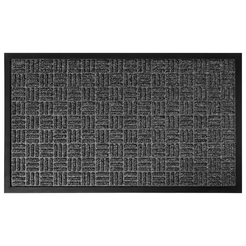 Outdoor Front Door Mat Checkerboard Yvan Polypropylene Rubber Rug Grey - 16 W x 24 L x 1/4 H