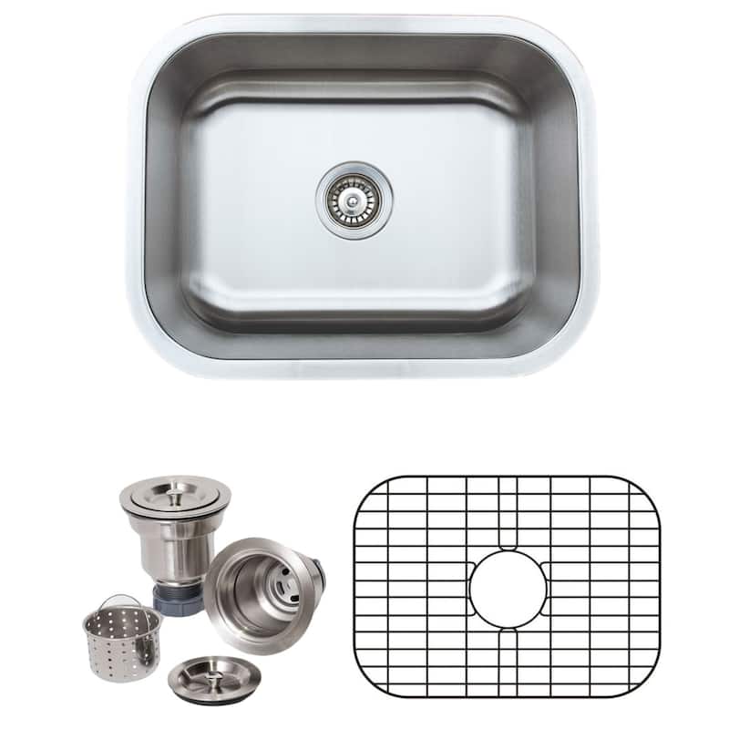 Wells Sinkware Craftsmen Series 23-inch 18-gauge Undermount Single Bowl Stainless Steel Kitchen Sink Package