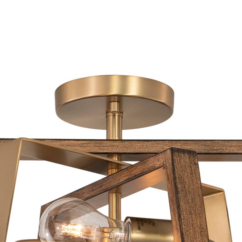 Semi Flush Mount Ceiling Light - Brass & Chestnut Finish - Modern Transitional Design - 11