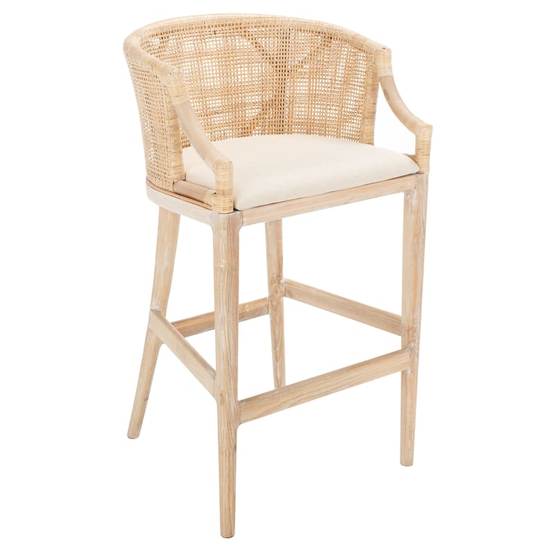 SAFAVIEH Brando Solid Wood Rattan 30-inch Seat Height Bar Stool (Fully Assembled) - 22.3" W x 20.5" L x 39" H