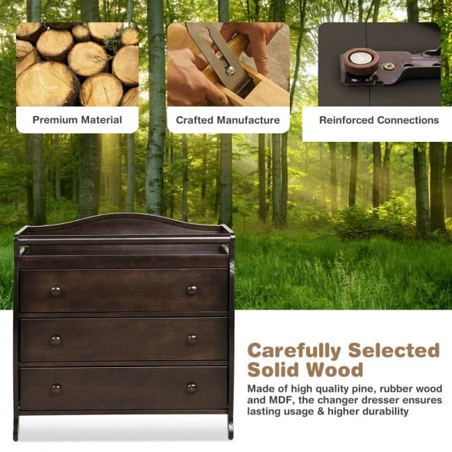 Baby Changing Table Infant Diaper with 3 Drawers and Safety Belt-Brown - 35.5" x 23" x 39" (L x W x H)