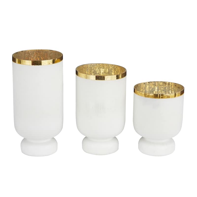 Glass Pillar Hurricane Lamp with Ombre Effect and Gold Interior - Set of 3 Silver, White, Blue - Roche River Decor