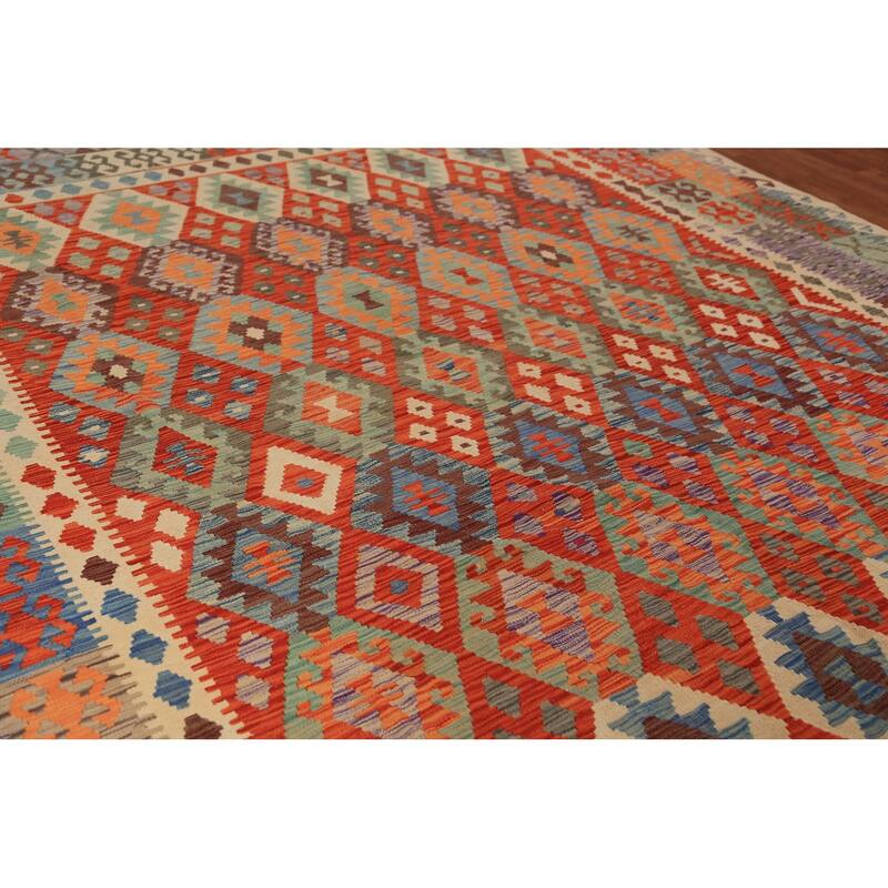 Kilim Oriental Area Rug Flatweave Tribal Multi-Color Wool Carpet - 9'10"x 12'10"