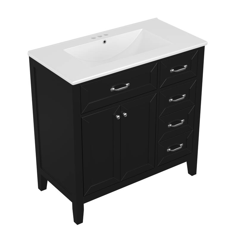 Bathroom Vanity with Single Sink, Bathroom Vanity with 3 Drawers & 2 Soft-Closing Doors, Freestanding Wood Bathroom Vanities