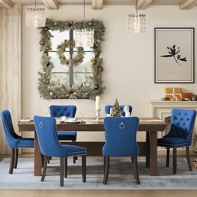 Upholstered Tufted Velvet Dining Chair with Solid Wood Legs Set of 6