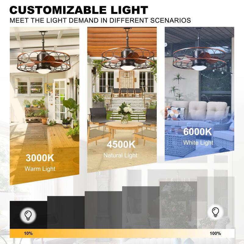 Oaks Aura 23.6" Dimmable Ceiling Fan,Modern Caged Reversible Ceiling Fan with LED Light,APP Control,Quiet DC Motor,6 Speeds