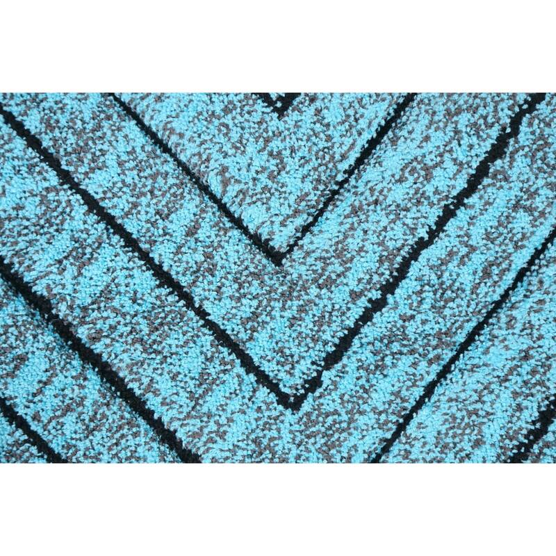 Turquoise Blue Chevron Style Transitional Turkish Rug Oriental Carpet