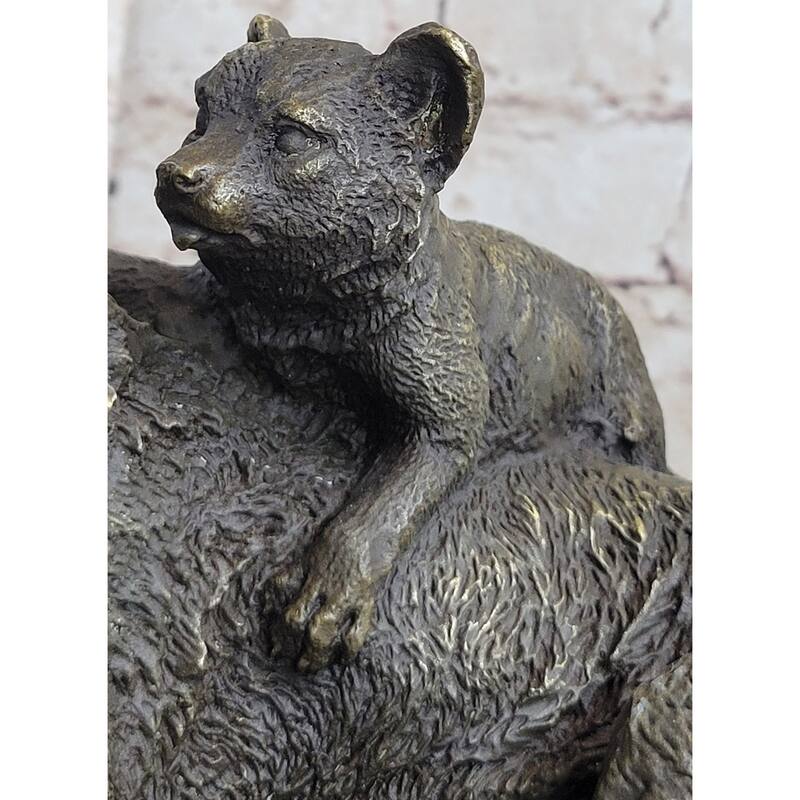 Family Of Wolves Mother Imitative Wolf Cubs Pups Bronze Statue Sculpture Decor Marble Base