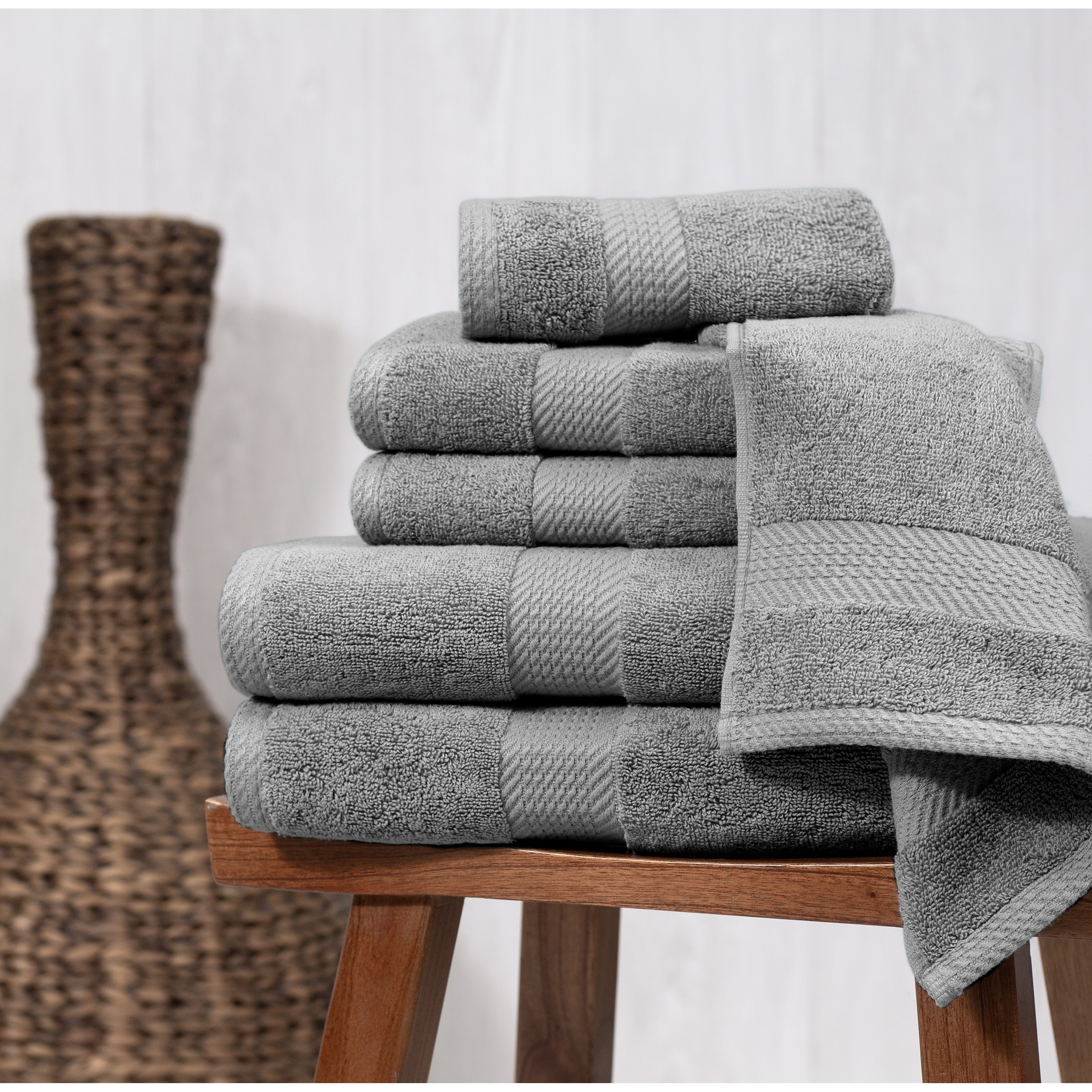 American Soft Linen Salem 6 Piece Bath Towel Set, 100% Turkish Combed Cotton, Rockridge Gray