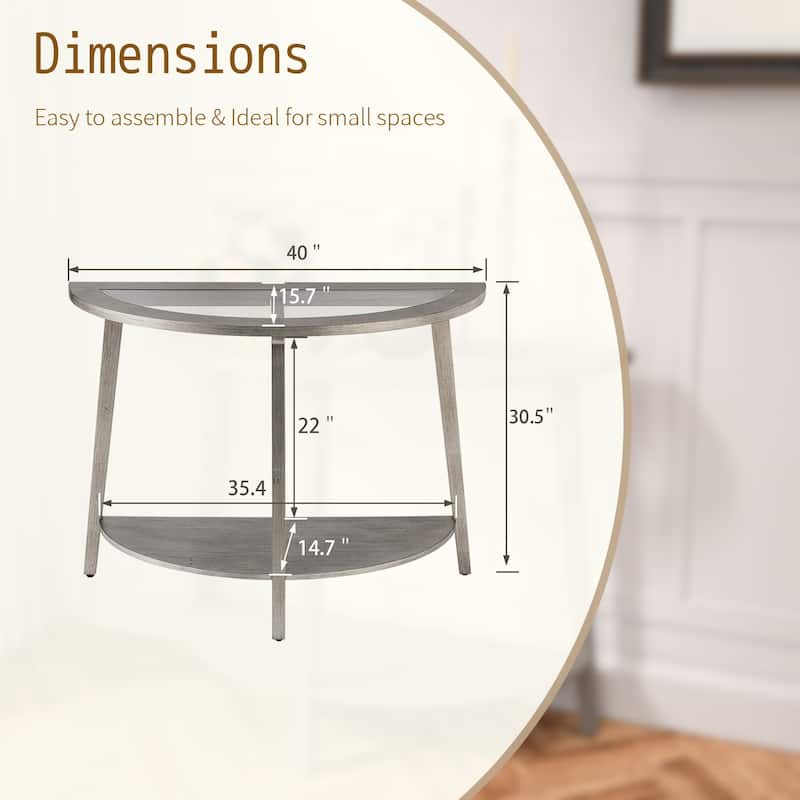SUNBURY Silver Solid Wood Tempered Glass Coffee Table,Console Table