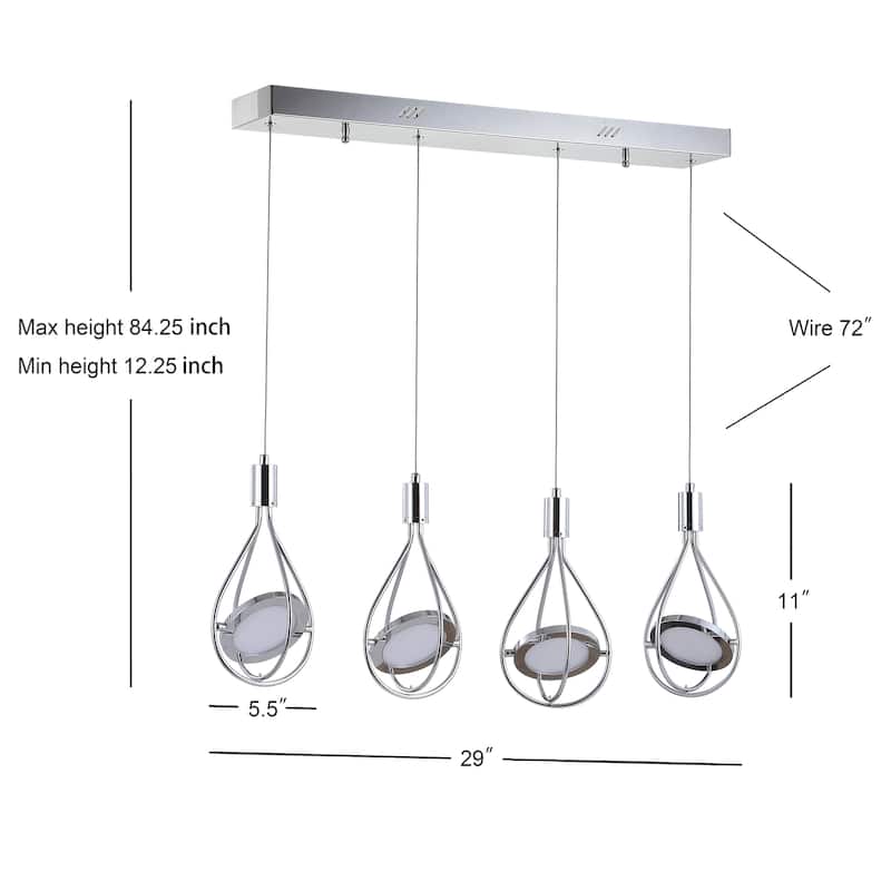 Alain 29" Adjustable Modern Integrated 4-Light Linear LED Metal Pendant, Chrome by JONATHAN Y