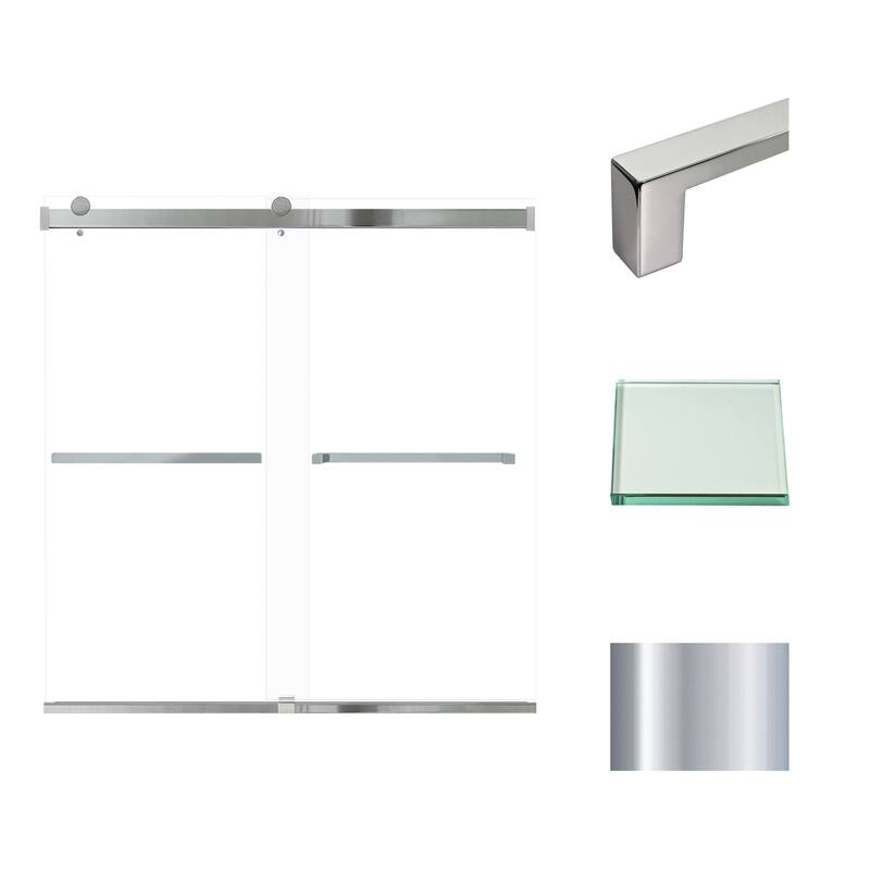 Brianna 60 in. W x 62 in. H By-Pass Frameless Shower Door with Clear Glass - 56-60-in W x 62-in H