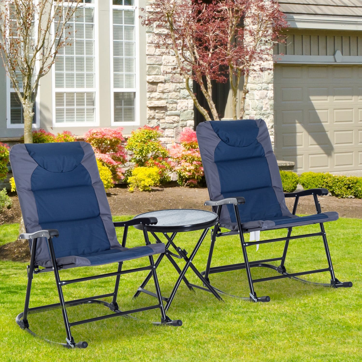 Outsunny folding padded outdoor camping rocking chair set best sale