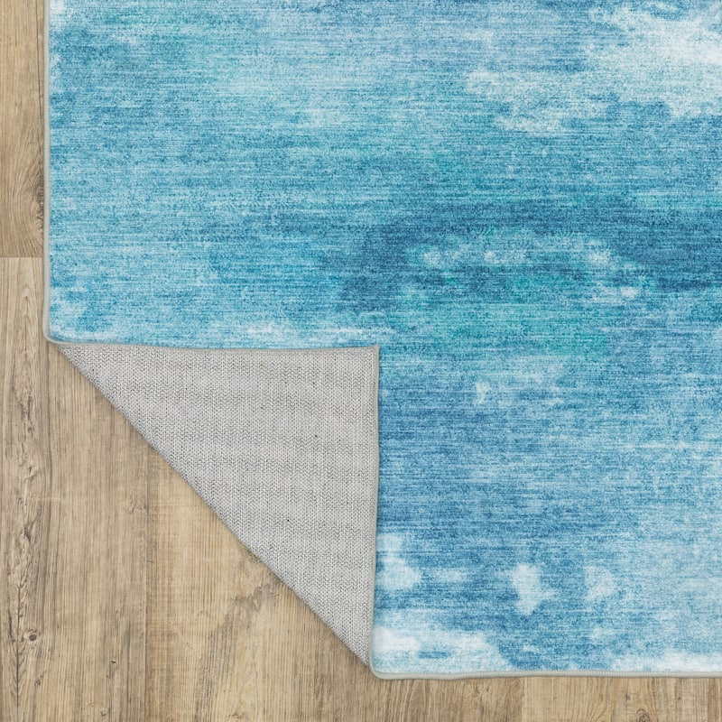 Vista Home Sunderland Abstract Sky Washable Blue/ Ivory Area Rug