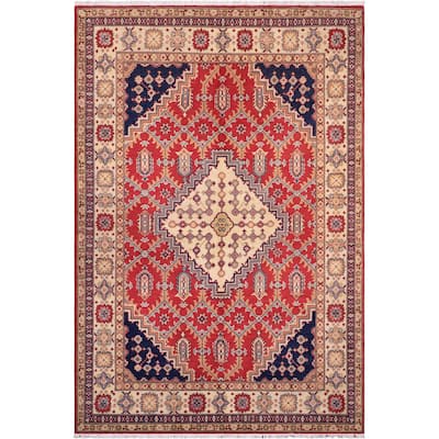 Southwestern Kazak Fatima Red/Beige Wool Rug - 5'8'' x 7'10''