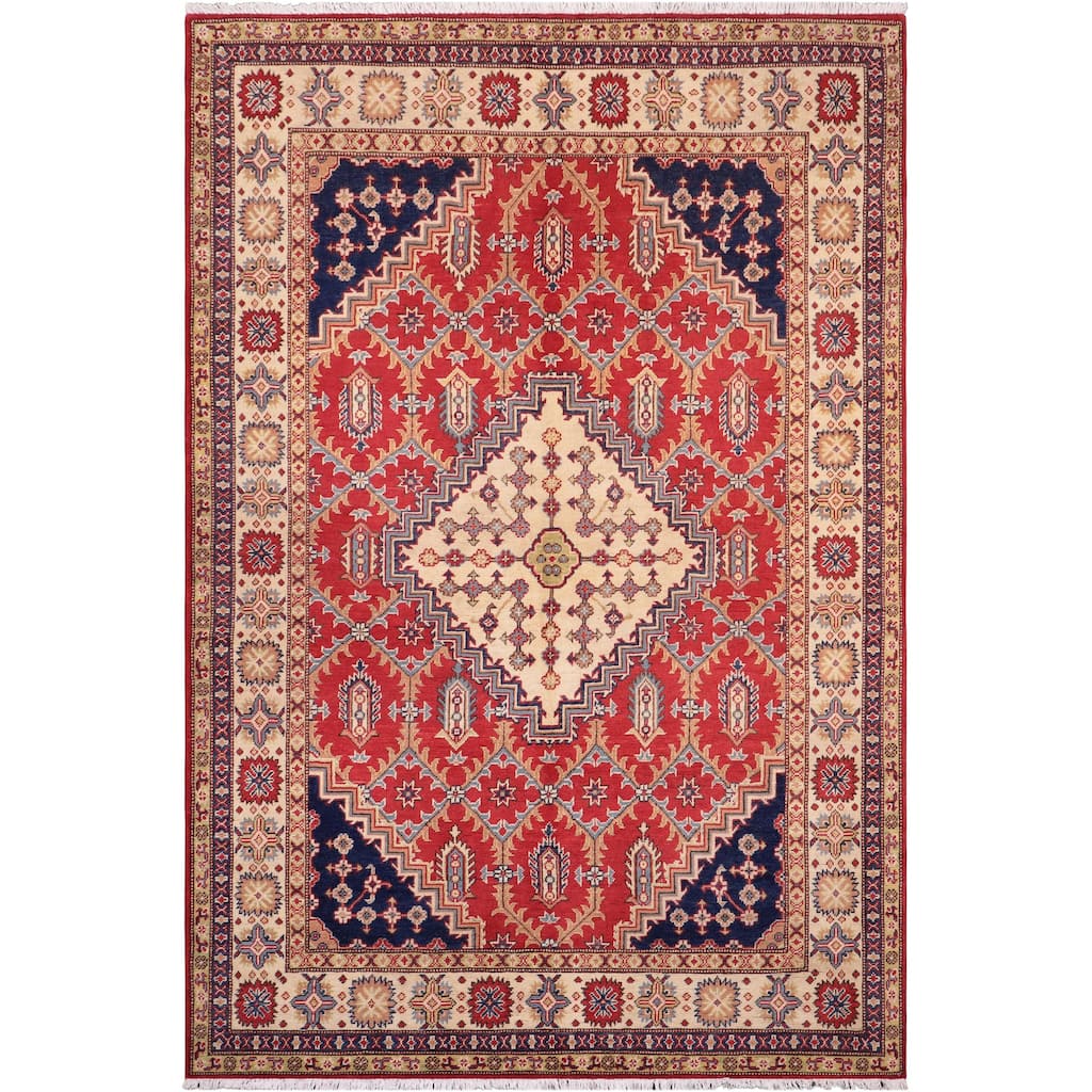 Southwestern Kazak Fatima Red/Beige Wool Rug - 5'8'' x 7'10''