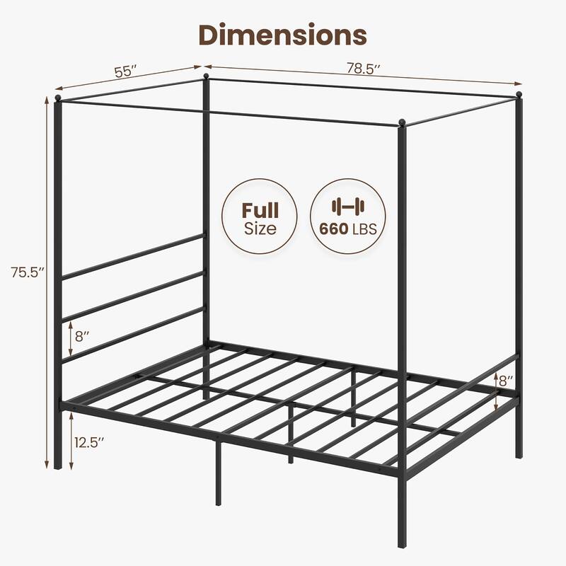 Gymax Twin/Full/Queen Metal Canopy Platform Bed Frame Mattress