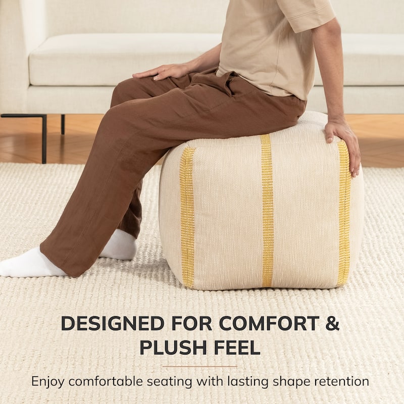 Jani 20-inch Ottoman Pouf - Handcrafted Handmade Ottoman for Seating, Footrest, Home Decor for Living Room, Bedroom
