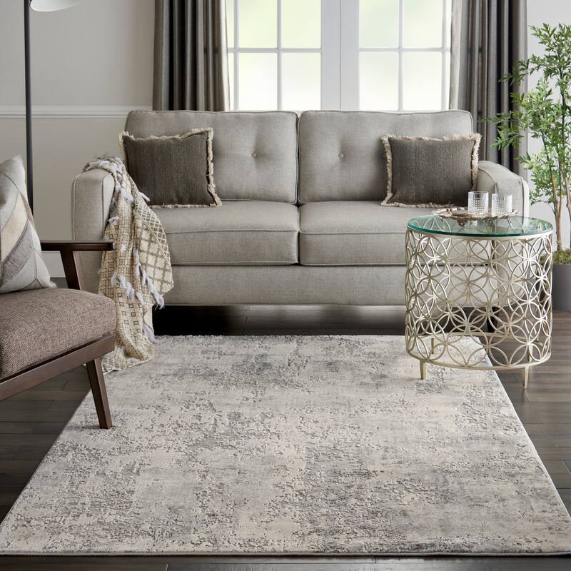 Porch & Den Meadowgrass Distressed Abstract Area Rug - 3'11" x 5'11" - Grey/Beige - Rectangle