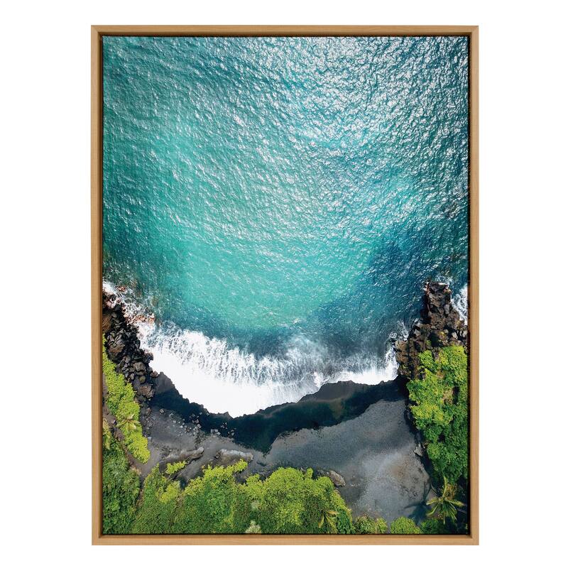 Kate and Laurel Sylvie Maui Black Sand Framed Canvas by Rachel Bolgov