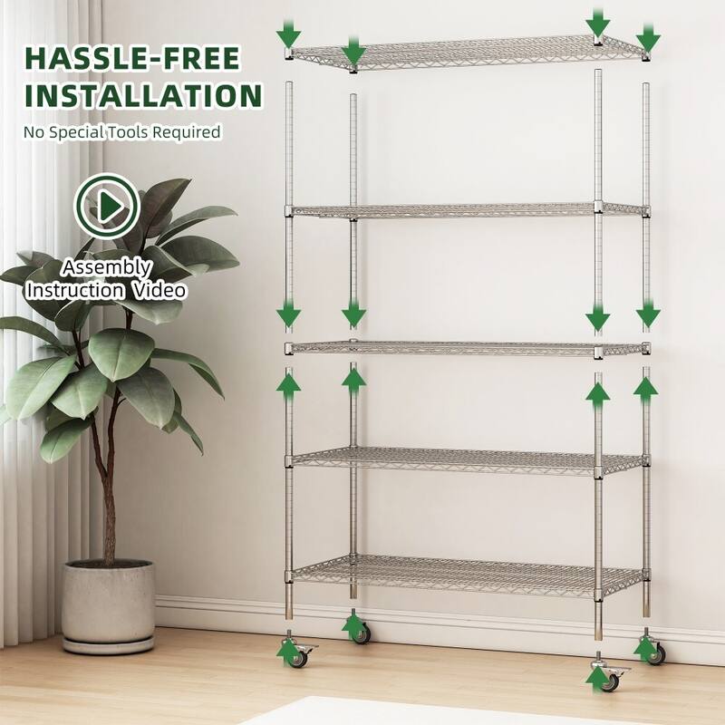 5 Tier Metal Large Storage Shelves with Wheels