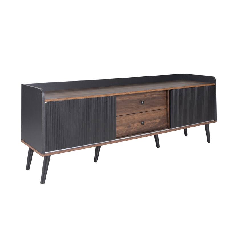 63'' Mid Century TV Stand with 2 Cabinets& Open Compartments, Entertainment Center
