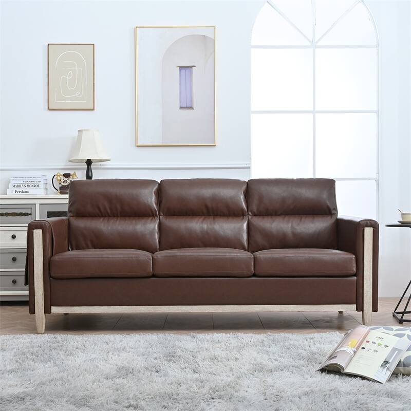 Comfortable Solid Wood Three-Seater Sofa with Soft Cushions
