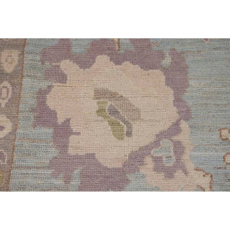 Light Blue Oushak Area Rug Hand-Knotted Vegetable Dye Wool Carpet - 9'1"x 12'2"