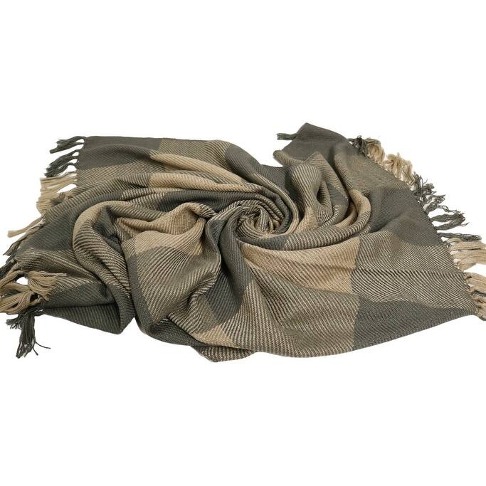 Home&Manor Handcrafted Wool & Cotton Throw Blanket Sage Loom