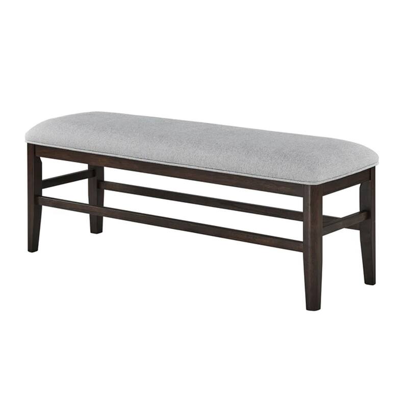 Hiun Dining Bench, Dove Gray Padded Seat, Oak Brown Wood, 50 Inch