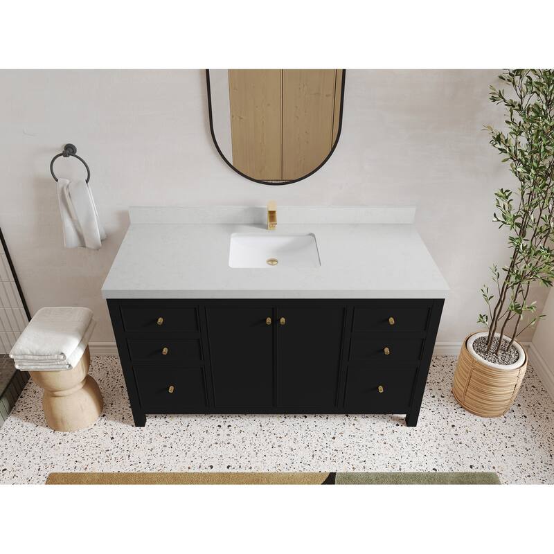 Willow Collections 60 in. W x 22 in. D Chicago Single Bowl Sink Bathroom Vanity with Countertop - 2"Carrara Quartz - Black