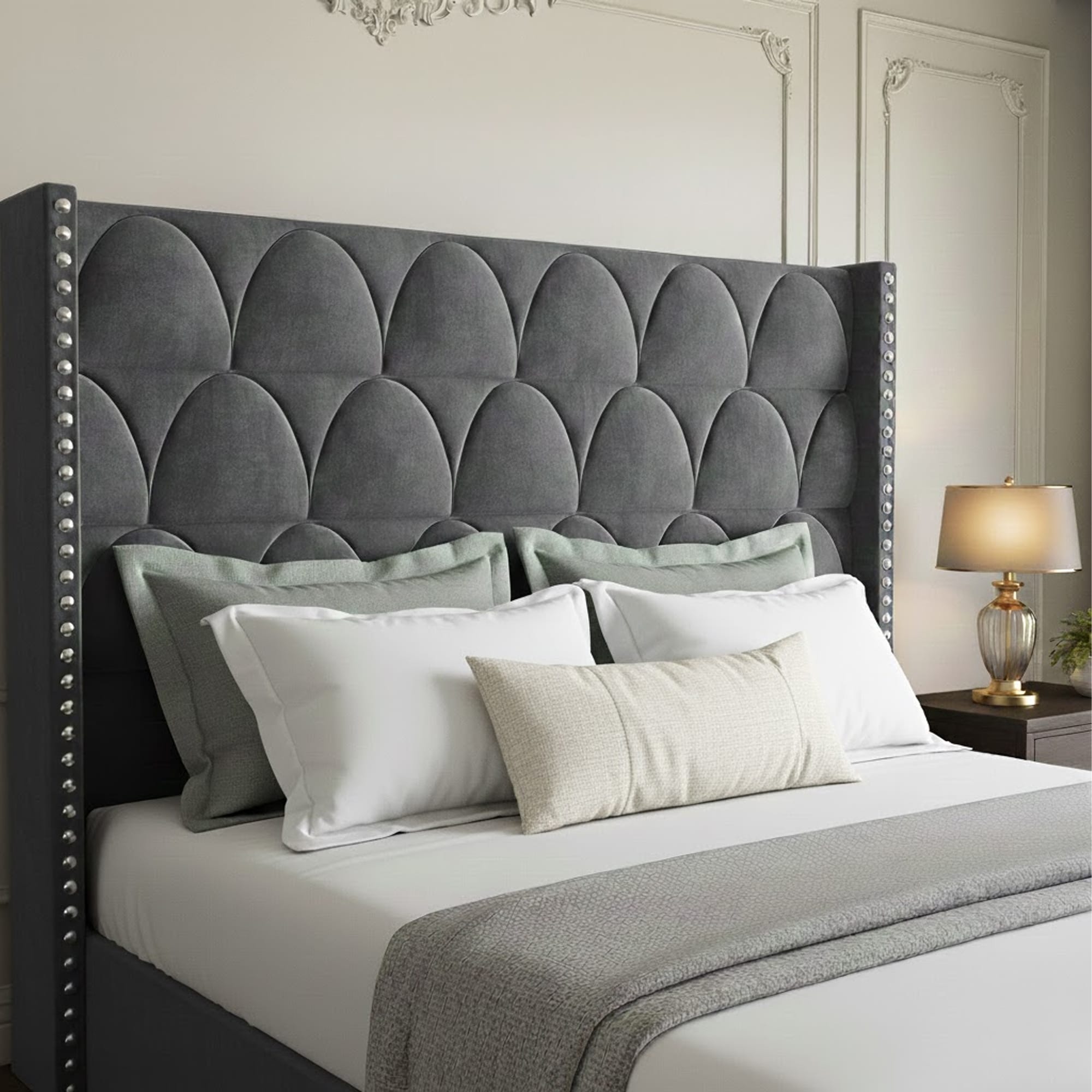 Hansabenne 56" Tall Velvet Wingback Headboard Upholstered Design with Adjustable Height Fit for Queen King Beds (Headboard Only)