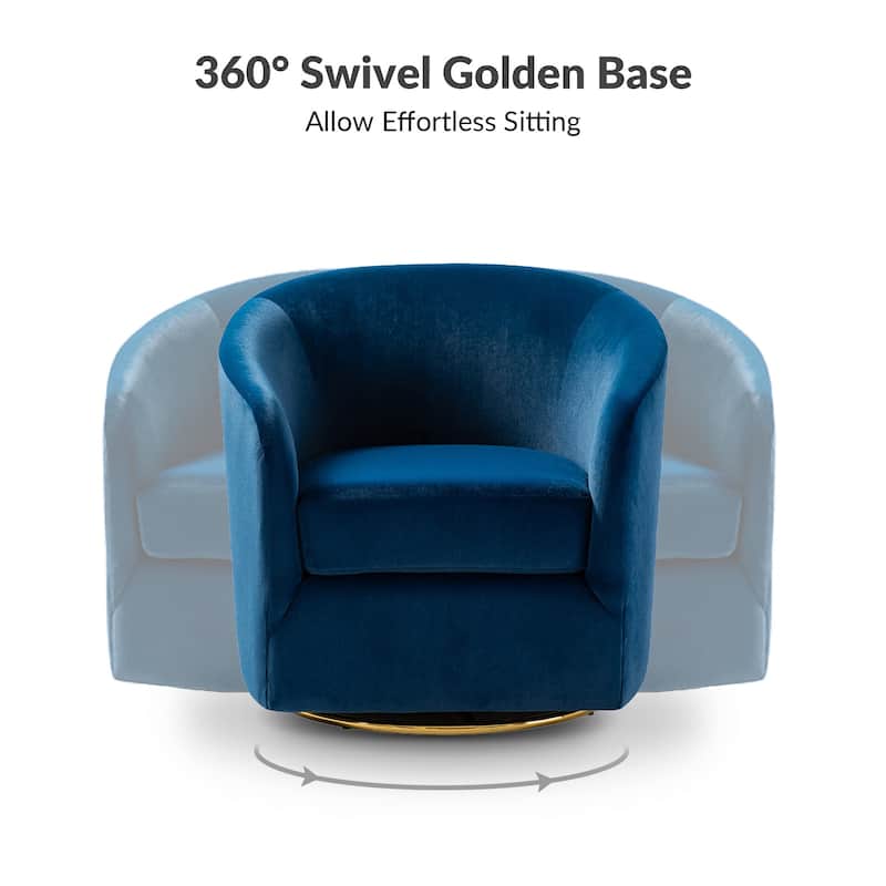 Eleuterio Modern Velvet Curved Swivel Accent Barrel Chair with Metal Base by HULALA HOME