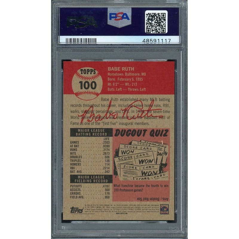 Babe Ruth 2018 Topps Living Baseball Card #100 Graded PSA 9 MINT - 8'6" x 11'6"