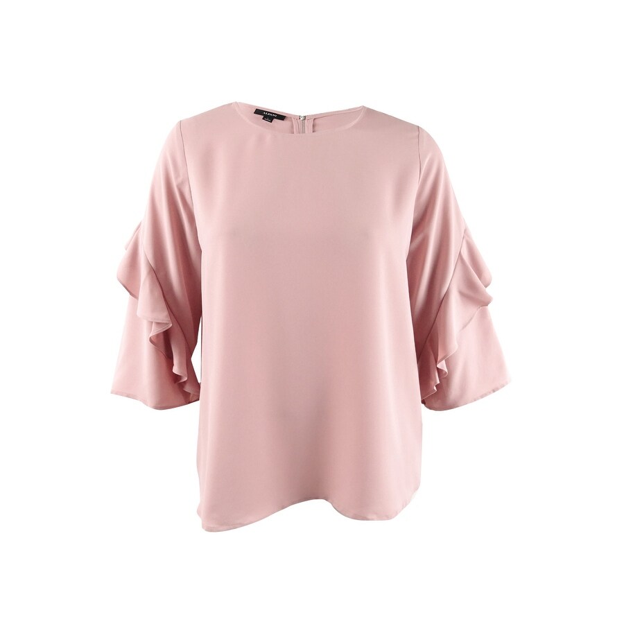 Alfani Womens Piped Flutter-Sleeve Top L, Cloud