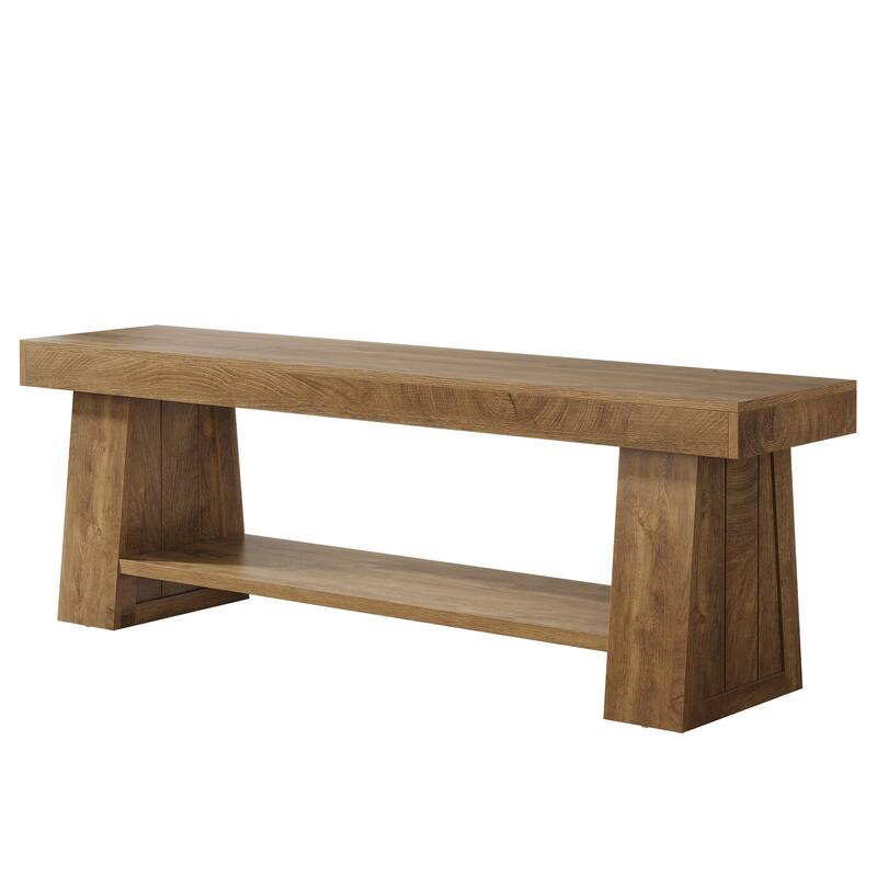 63" Wooden Entryway Bench with Storage Shelf, Extra Long Bench, Hallway Bench for Living Room, Bedroom, Kitchen