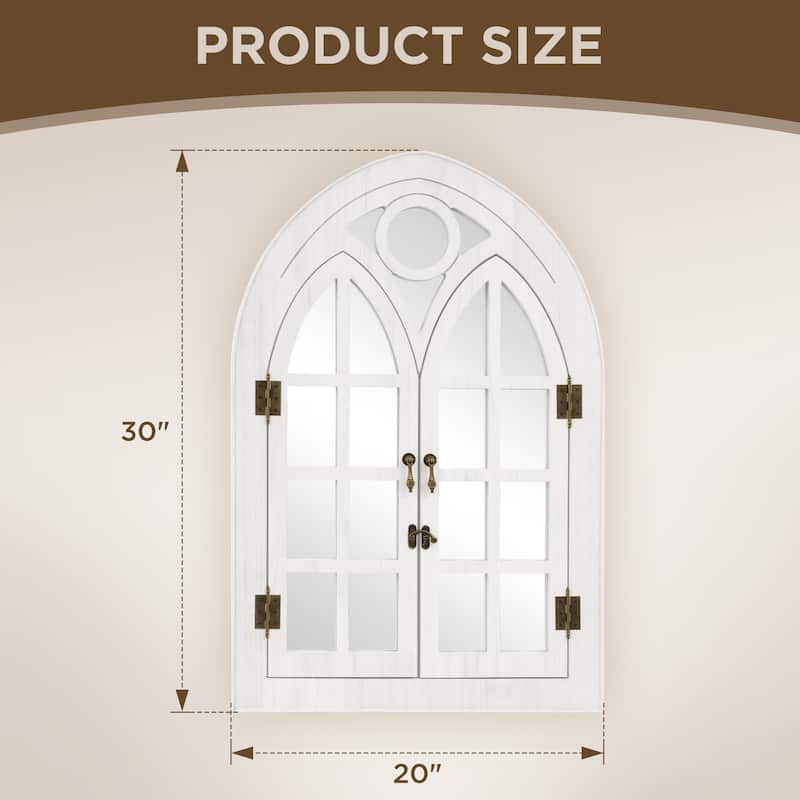 Classic Arched Wood Framed Window Pane Wall Mirror