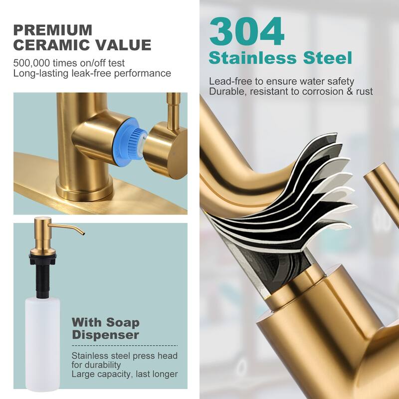 WOWOW Single Handle Waterfall Pull Down Sprayer Kitchen Faucet