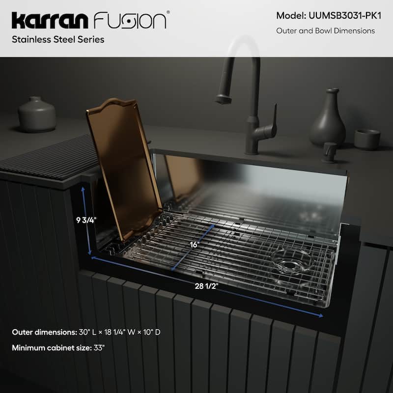 Karran USA UUMSB3031-PK1 Fusion 30" Undermount Single Basin Stainless