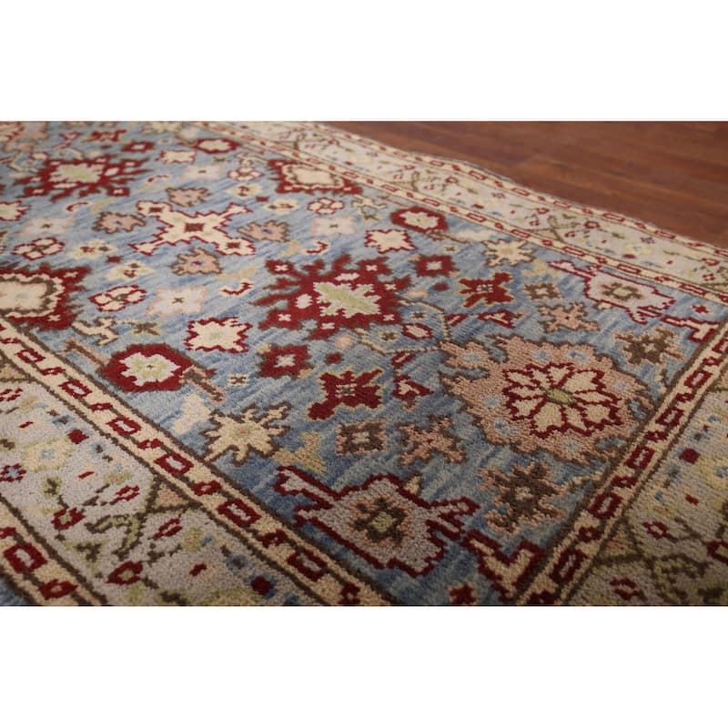 Light Blue Geometric Heriz Serapi Accent Rug Handmade Wool Carpet - 2'11"x 5'2"