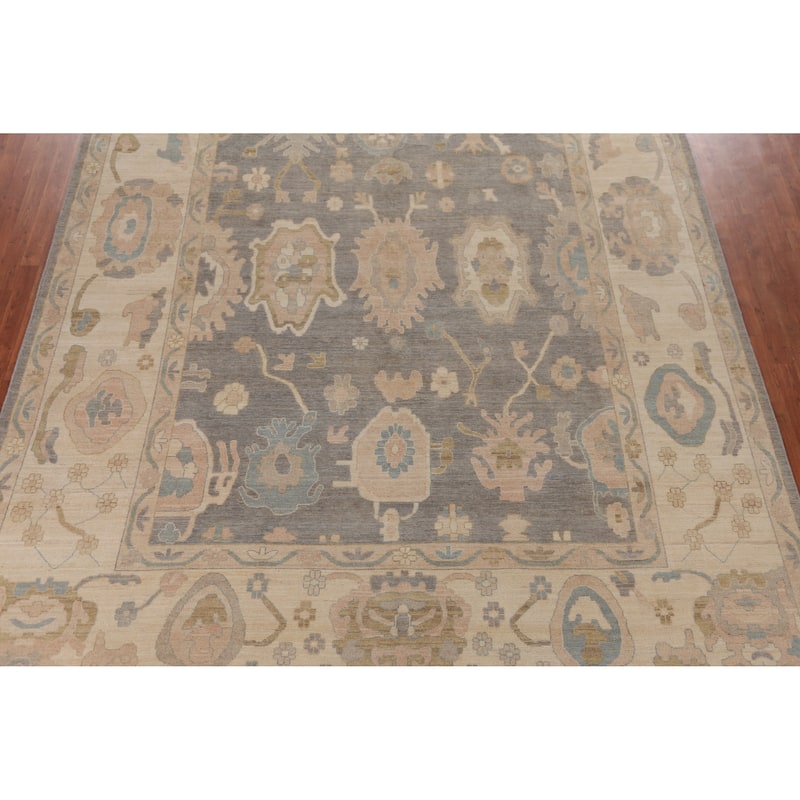 Hand Knotted Oriental 100% Wool Carpet Transitional All-Over Greys & Charcoal Oushak Area Rug - 13' 10'' X 10' 2''