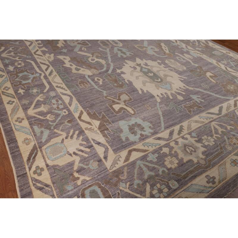 All-Over Gray Oushak Turkish Large Rug Hand-Knotted Wool Carpet - 10'3"x 13'10"
