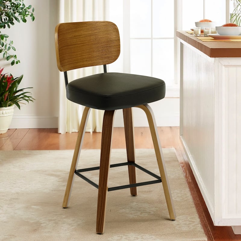 26" Swivel Upholstered Counter Height Bar Stool - 36.4" H x 17.1" W x 20" D - Single - Black