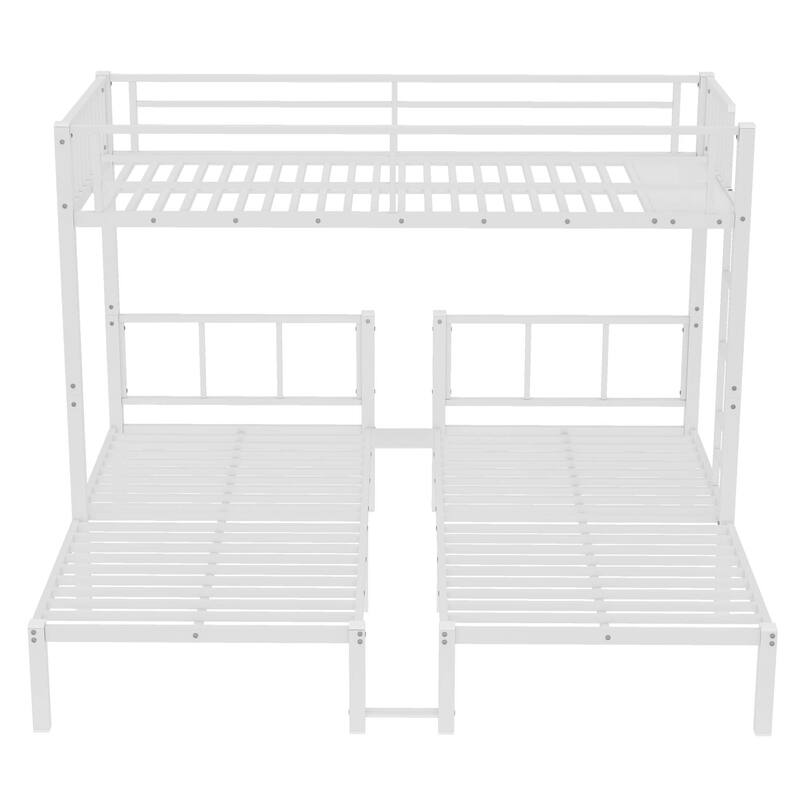 Triple Twin Metal Detachable L-Shape Bunk Bed with Guardrails, Twin XL Convertible Shelf and Under-Bed Table