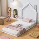 preview thumbnail 1 of 25, Metal Floor Bed with House-shaped Headboard and Fence for Boys and Girls Twin - White
