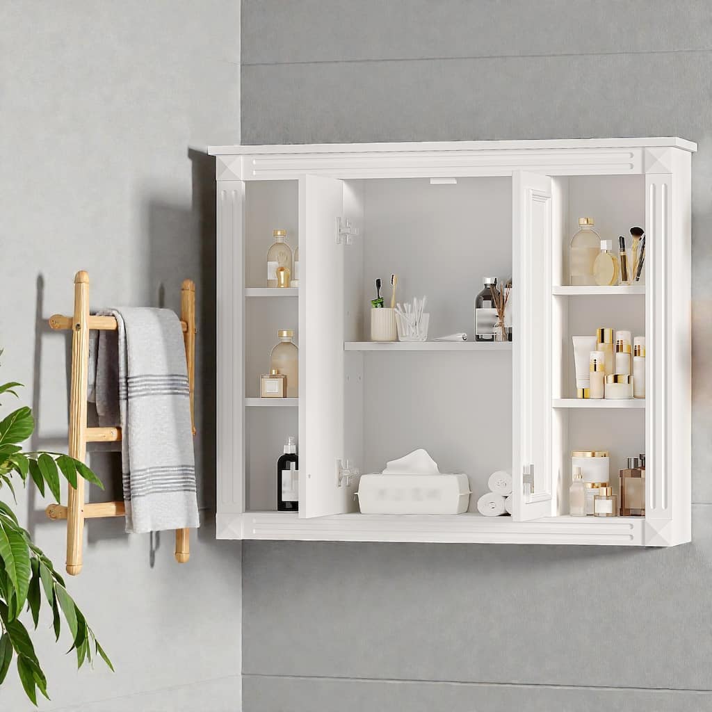36 Inch Wall Mounted Bathroom Medicine Cabinet with Adjustable Shelf, Soft Close Doors, White Storage Cabinet