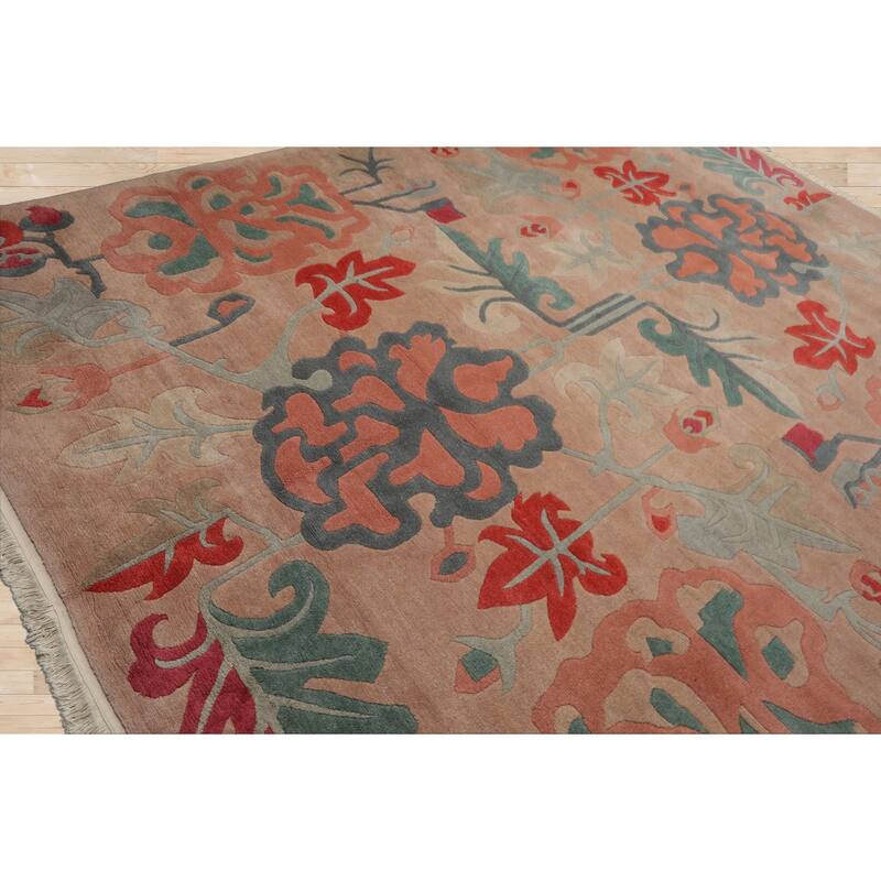 8'10''x11'5'' Hand Knotted Wool Beige Art Deco Plush Pile Area Rug - 8' 10'' x 11' 5''