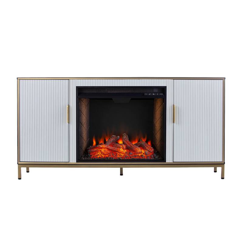 SEI Furniture Daltaire Contemporary Media TV Stand with Electric Fireplace Insert and Storage