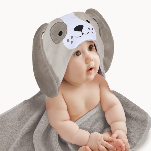 slide 2 of 5, Lambs & Ivy Baby/Infant Luxury Cotton Terry Dog/Puppy Hooded Bath Towel