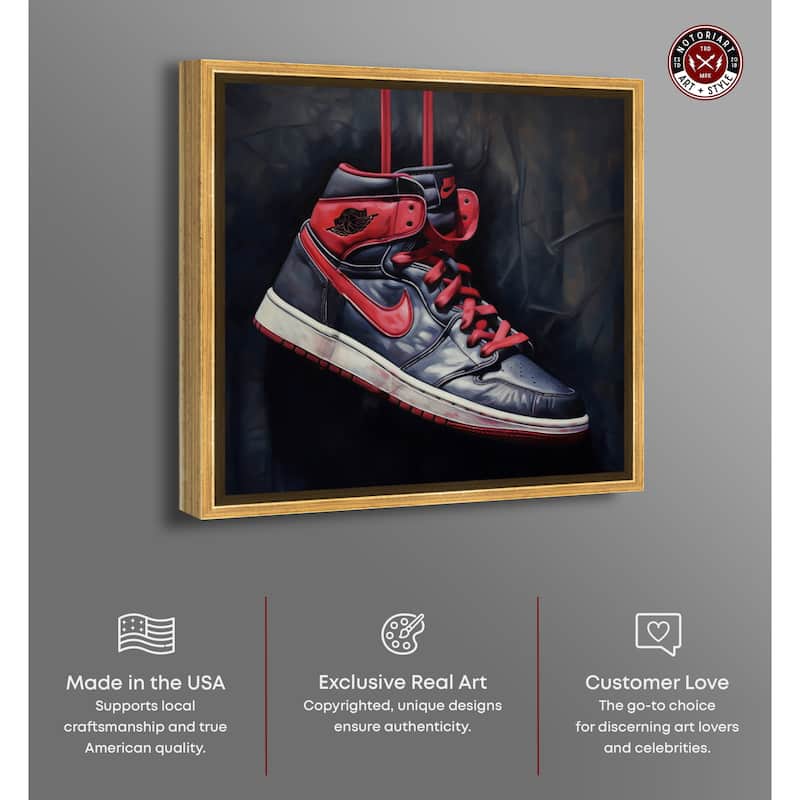 Notoriart Black And Red Hanging Sneaker Framed Sneaker 1 Piece Canvas Wall Art